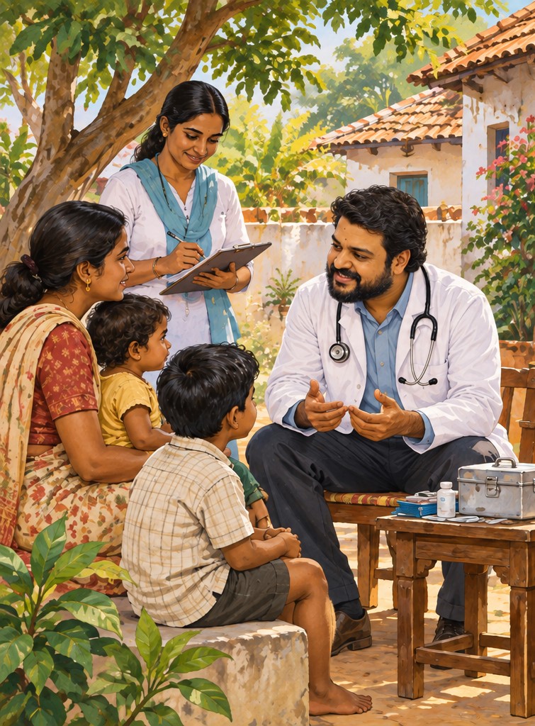 Doctor speaking with a family